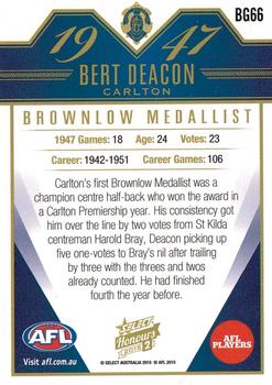 2015 Select AFL Honours Series 2 - Brownlow Gallery #BG66 Bert Deacon Back